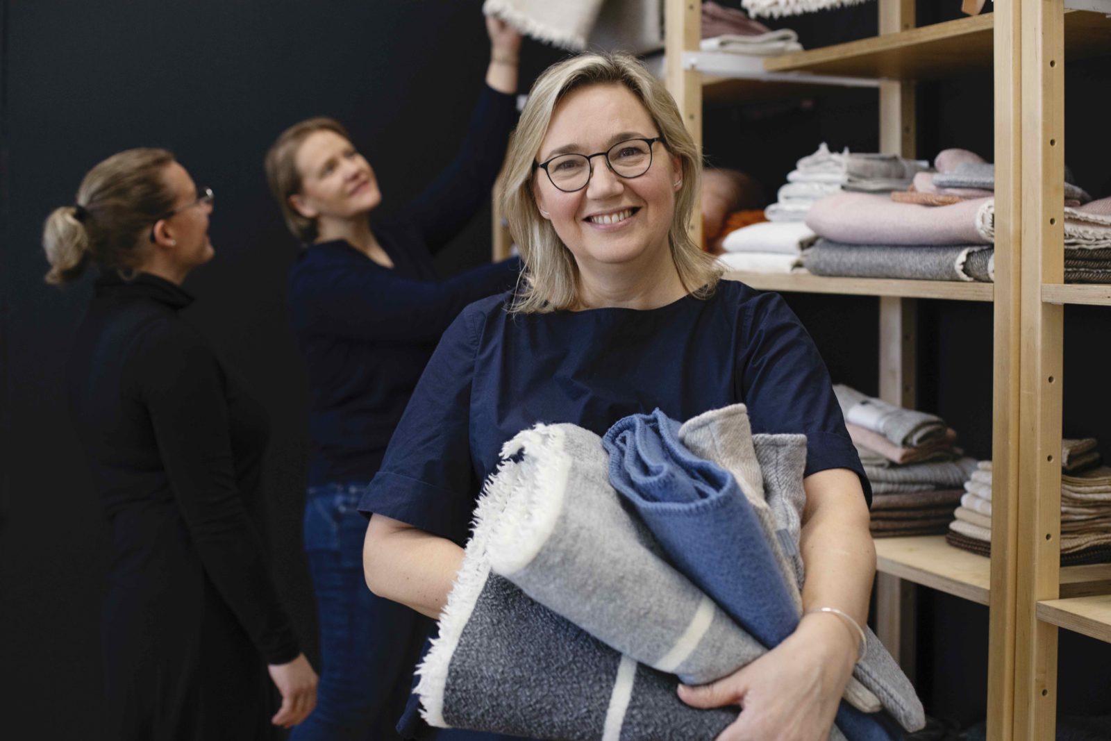 Portrait of Jaana Hjelt, one of the owners of the textile weaving company Lapuan Kankurit.