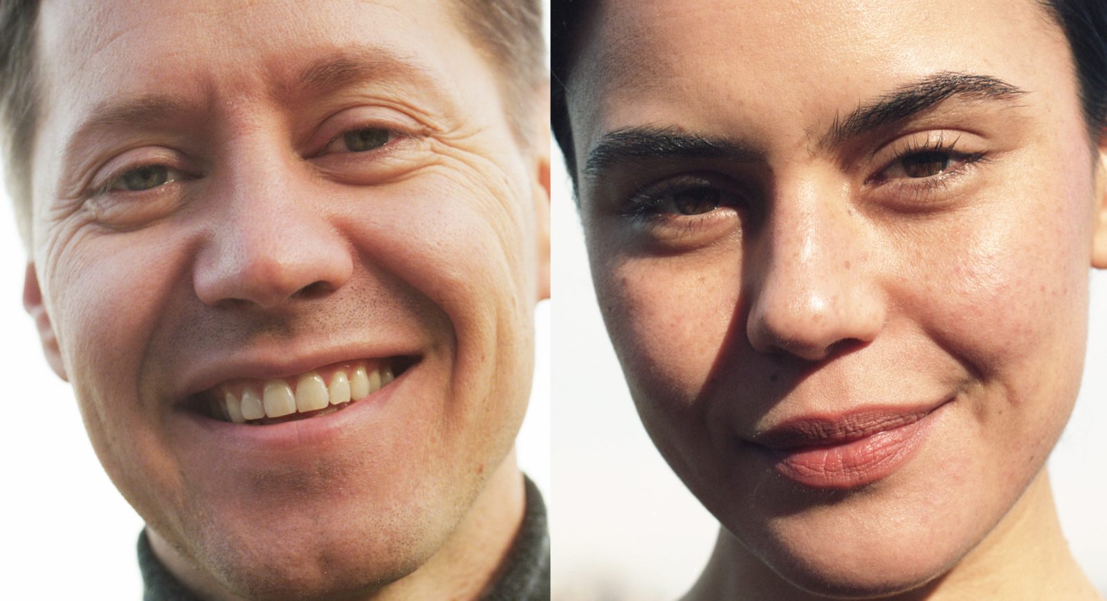Portrait des artistes Aapo Nikkanen et Léa Domingues qui sourient à la caméra.